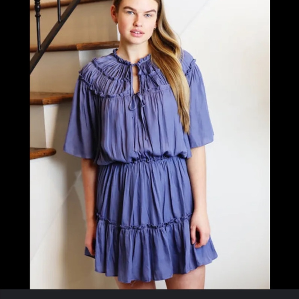 A1 - #13 Mustard Seed ruffle drill hem tiered satin mini dress size medium